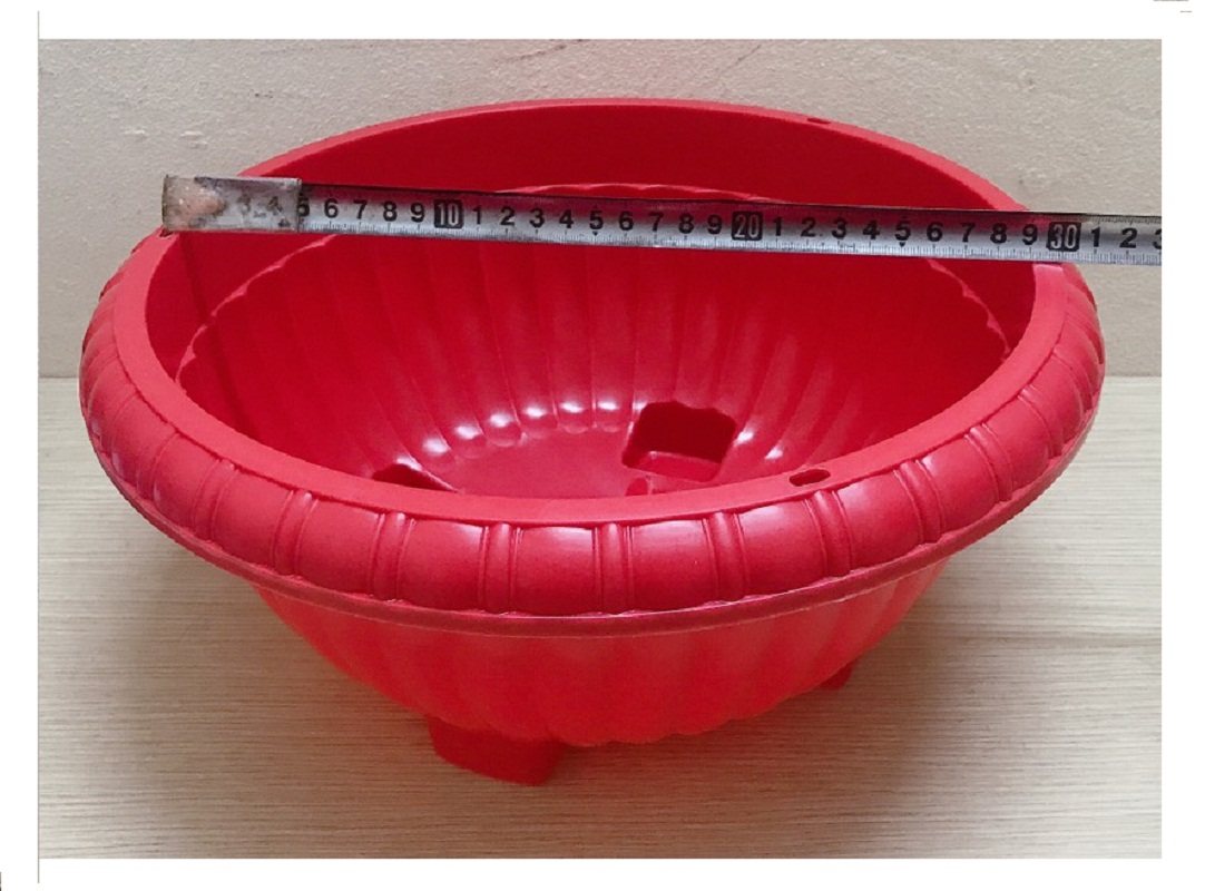3 Chậu Nhựa Tròn Trồng Hoa Màu Đỏ Có Móc Treo - Chậu chảo treo trồng hoa có móc xích kèm theo! KT: 33x13 cm