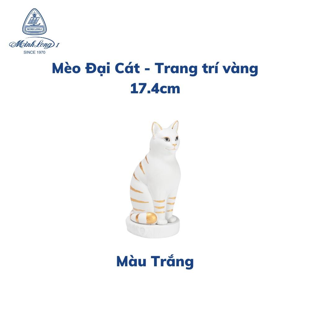 Tượng Mèo Sứ Cao Cấp Minh Long - Đại Cát - Trang Trí vàng - 17.4 cm