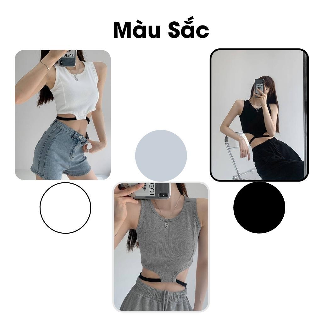 Áo Ba Lỗ Nữ Sát Nách Phối Dây Eo GenY - Áo Croptop Ôm 3 Lỗ Chất Thun Gân Mềm Mịn