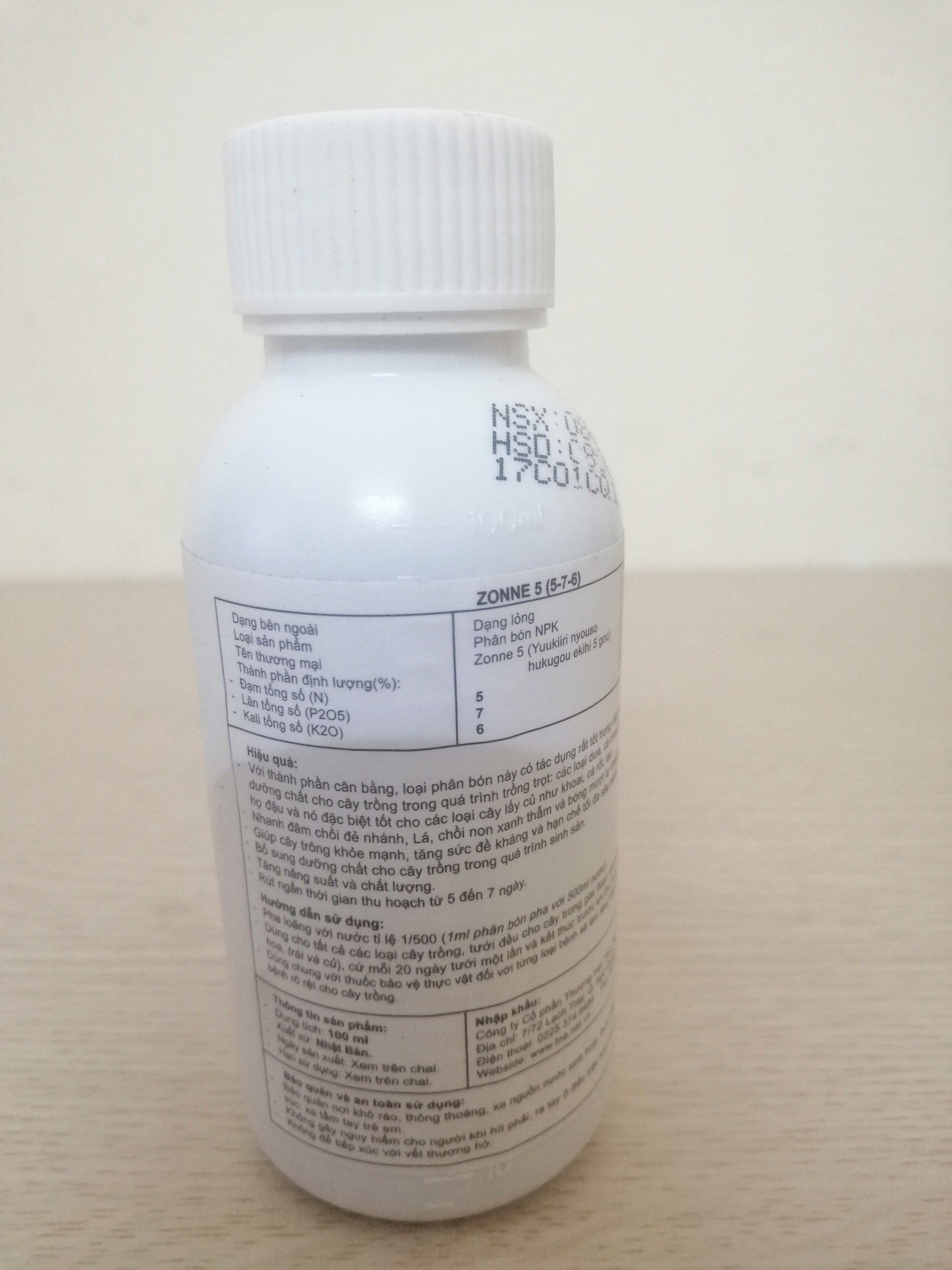 PHÂN BÓN LÁ HỮU CƠ VI SINH NHẬT BẢN ZONE 5  100ML