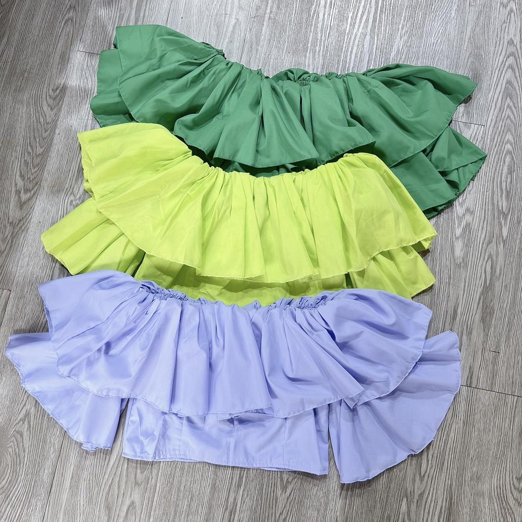 Áo croptop trễ vai phối bèo 1 tầng nhiều màu LOVI