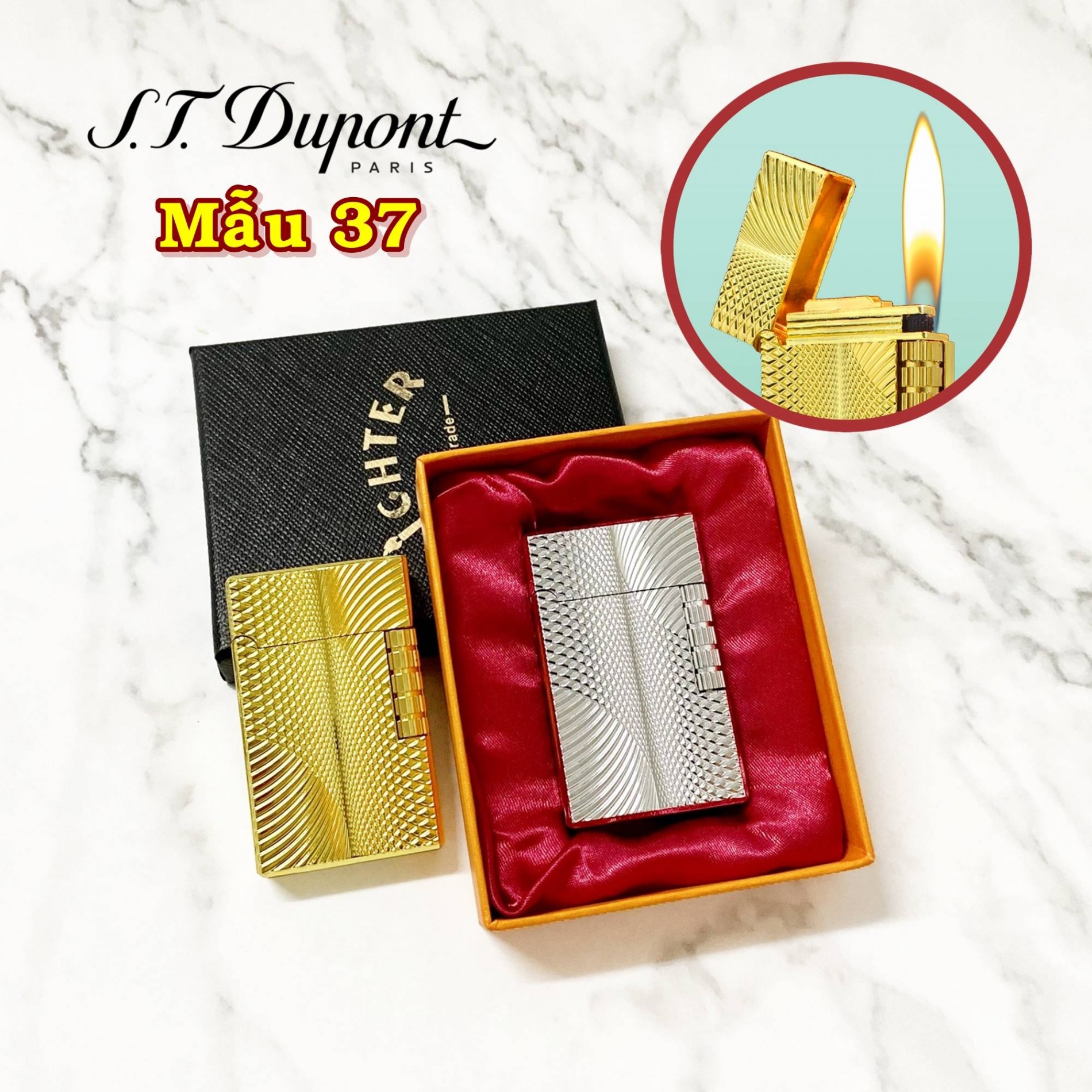 Hột quẹt bật lửa Dupont vân kim cương 3D M37 (S.T. DUPONT) - xài gas