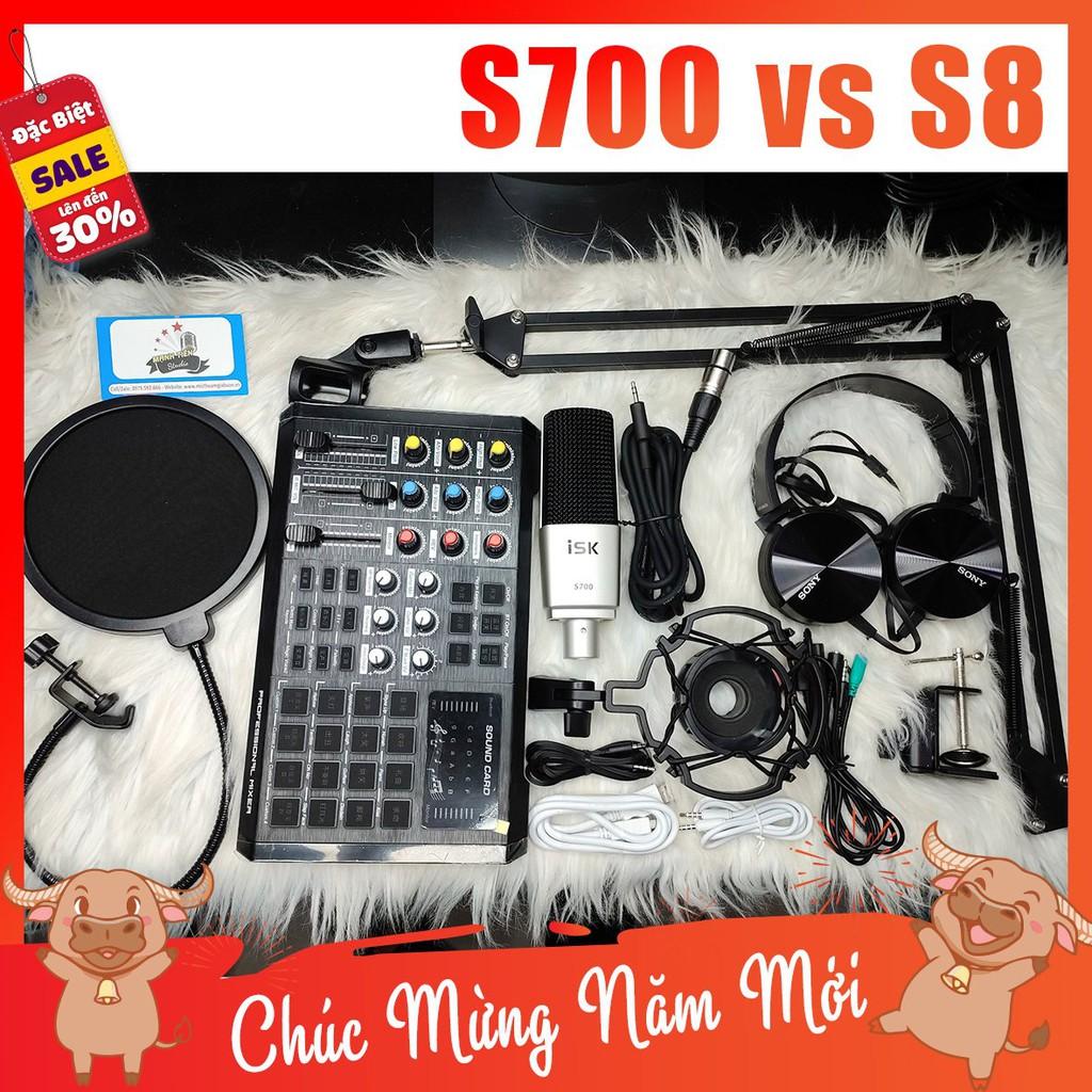 Combo Mic Thu Âm S700 + SoundCard S8 + full phụ kiện livestream karaoke thu âm cao cấp sang chảnh