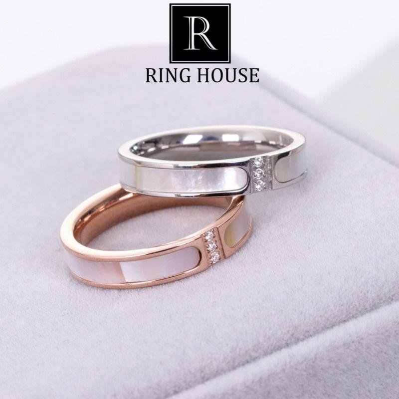 (Titan) Nhẫn Titan Cho Cặp Đôi Nam Nữ Khảm Xà Cừ Đính 3 Viên Ngọc Sáng Đẹp Ring House