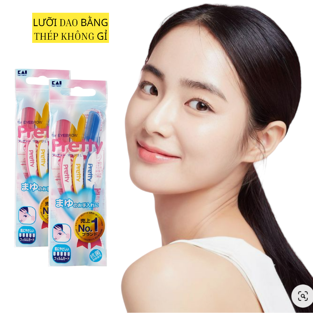 Dao Cạo Lông Mày Cán Dài Kai Pretty 12860 -FRML-3PN (Set 3 cây)