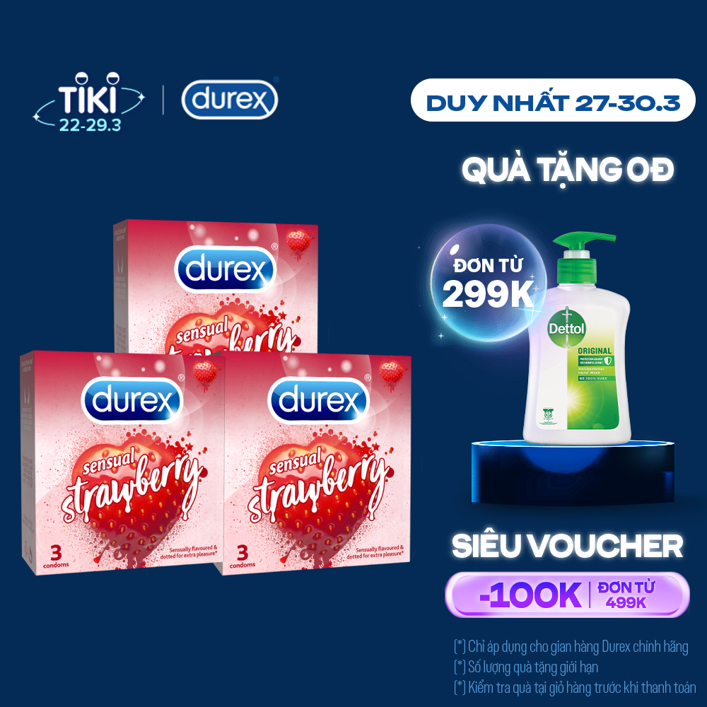 Bộ 3 Bao Cao Su Durex Sensual Strawberry - Hộp 3 chiếc