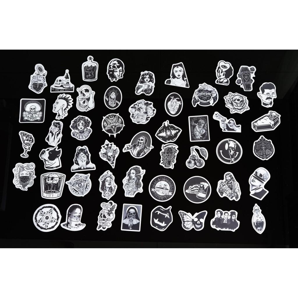 Bộ 10 20 50 sticker trắng đen black white stickers mẫu 2020 trang trí Vali Laptop Mũ Bảo Hiểm Xe Máy Xe Đạp Đàn Guitar