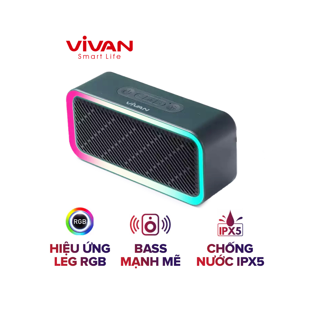 Loa Bluetooth LED RGB VIVAN VS6 Công Suất 5W - Chống Nước IPX5 - Pin 1800mAh Playtime 8H [Hàng Chính Hãng]