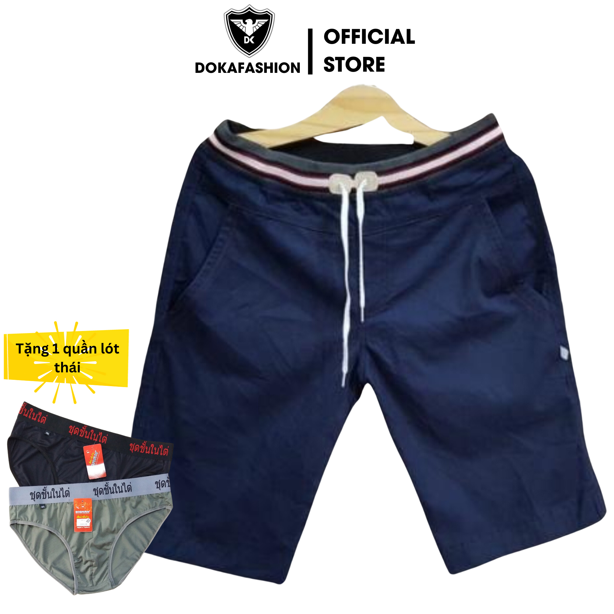 Quần Short Lửng Nam Kaki Tặng Kèm Quần Lót Thái Vải Cotton Mềm Mịn Lưng Thun Đai Quần Có Dây Chun Kéo, Dễ Dàng Điều Chỉnh Phù Hợp Co Giãn Cao Cấp Dkqkn26 - Xanh Đen - Size 28 40 - 50Kg