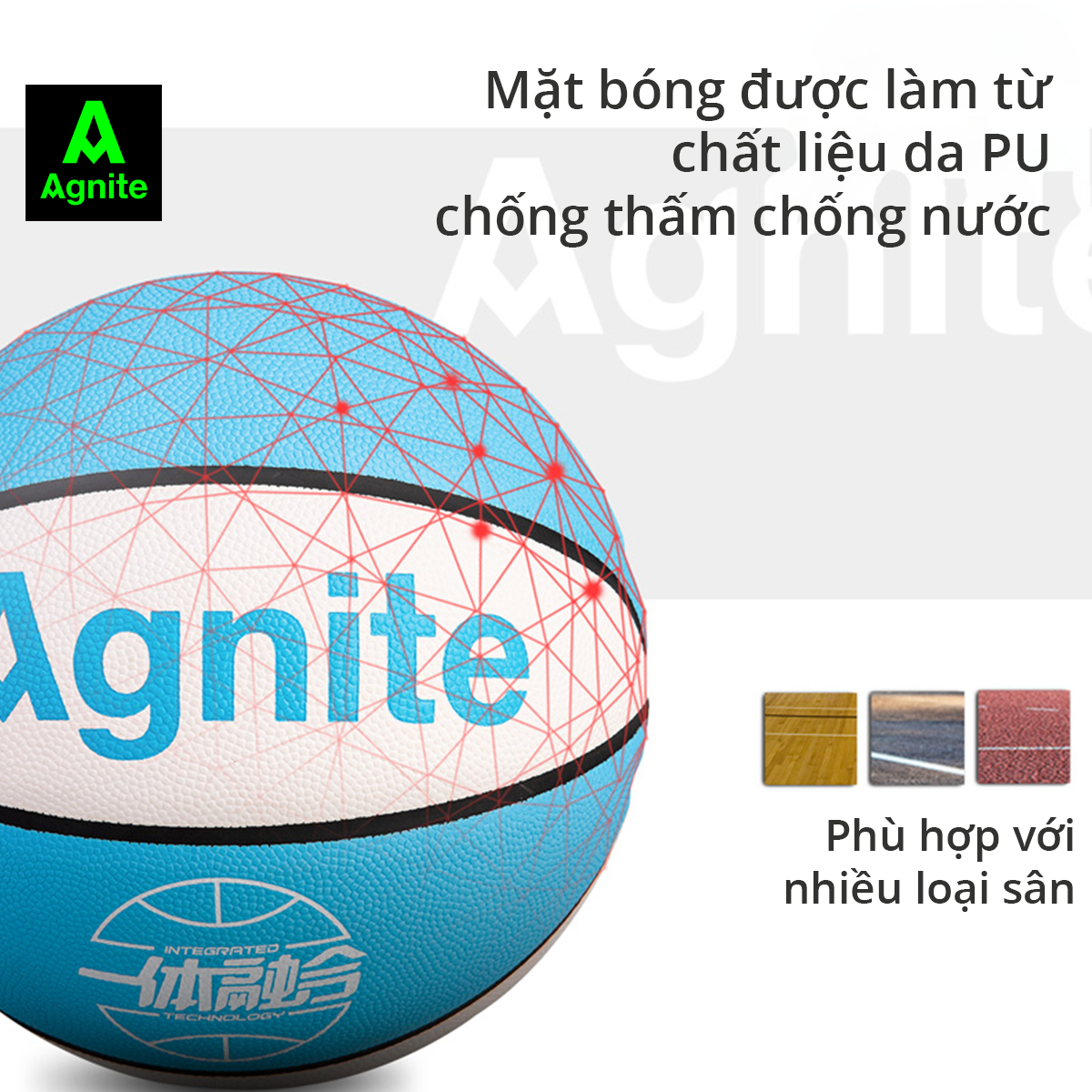 Bóng rổ da PU số 7 Agnite - Tiêu chuẩn thi đấu - Chất liệu cao cấp chống mòn siêu bền - Màu sắc cá tính - Hàng chính hãng - F1144