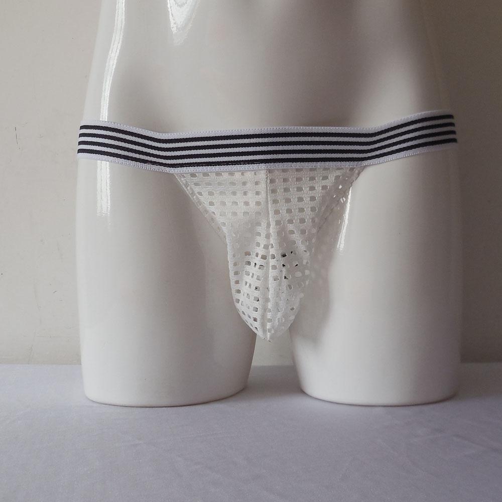 2-3pack Men's Low Waist Openwork See-Through Mesh Briefs T-Back G-String White