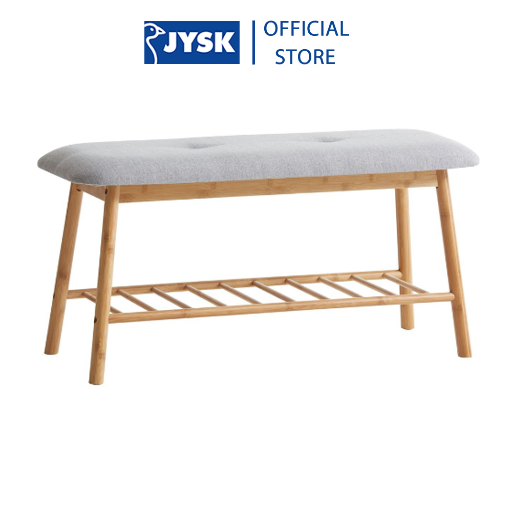 Ghế băng JYSK Vandsted khung tre mút bọc vải màu xám/tre90x45x34cm