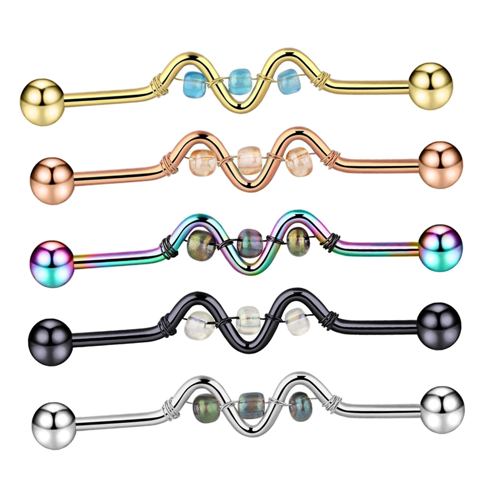5Pcs Multi Ear Ring Bar Barbell Body Piercing Jewelry Ear Studs Crystal Beads