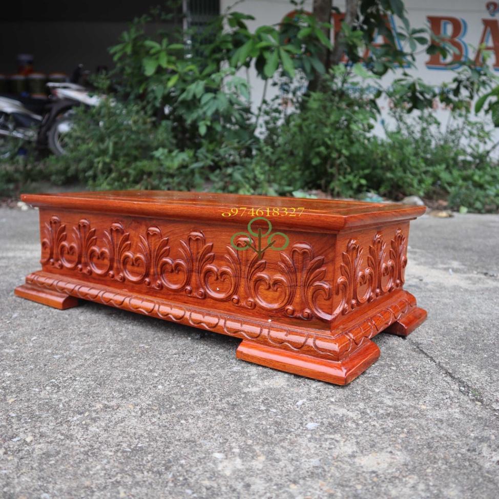 Đế hoa lá tây chữ nhật gỗ hương dài 50x23x14cm