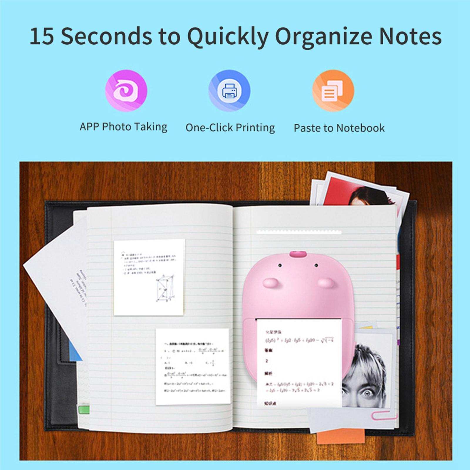 Cute Mini Wireless Pocket Printer 200dpi Thermal Printer Compatible for Journal, Organization, Study Notes Working Assistance, Photos Printing 57x30mm