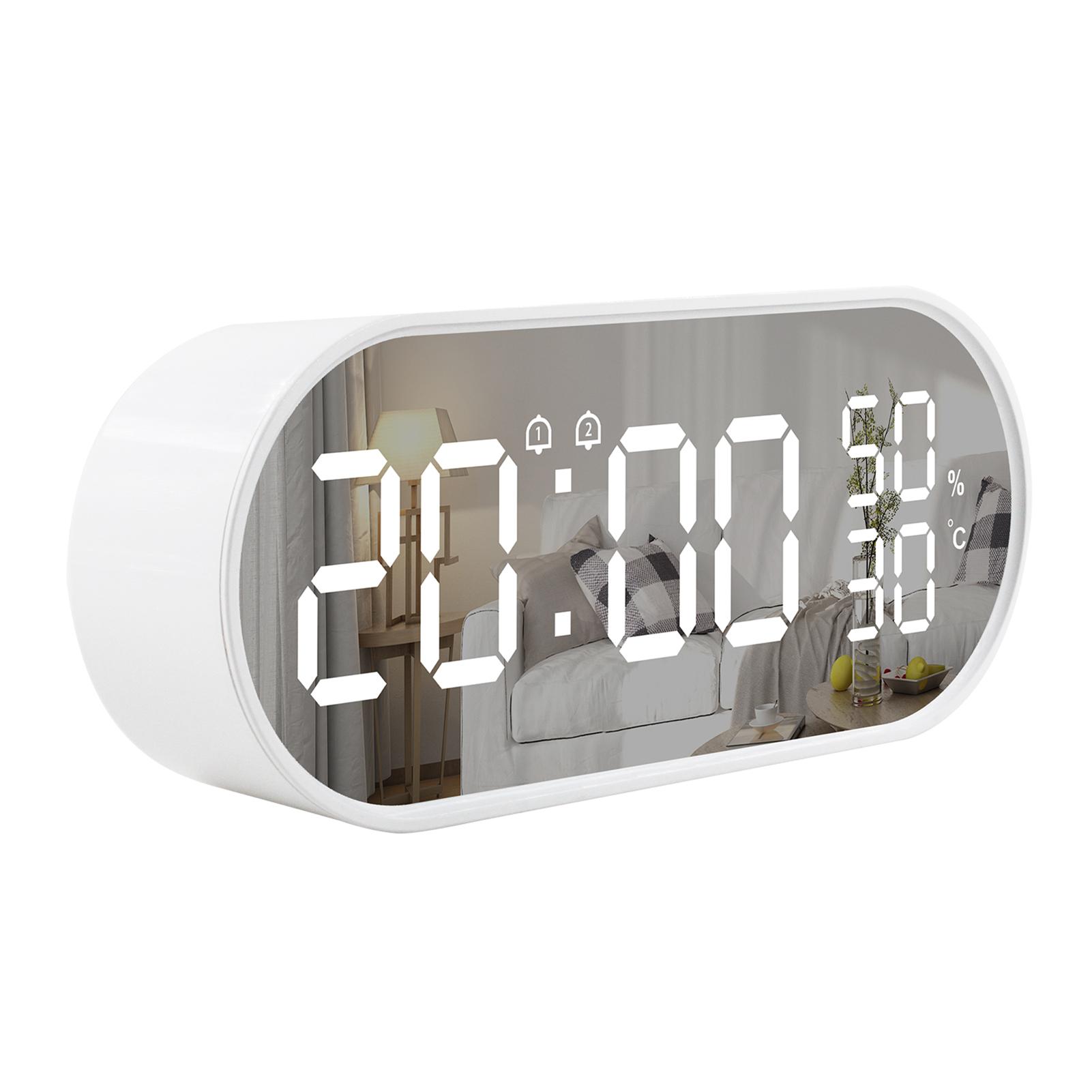 Mirror Digital Alarm Clock Touch Control Table Clock 2 Alarm Clock with Snooze Backlight Adjustable Large LED Display Time Temperature Humidity Detector Desktop Home Decor