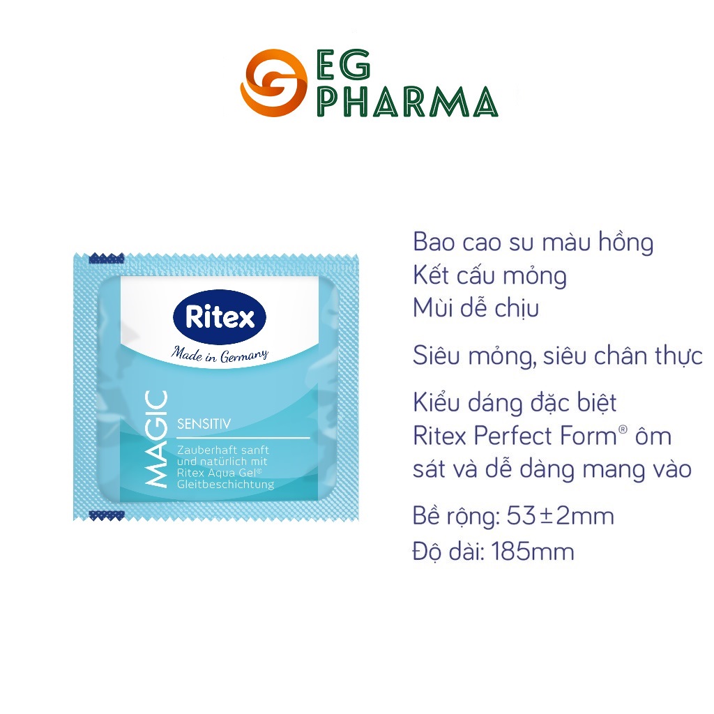 Bao cao su Ritex Magic nhạy cảm diệu kỳ, an toàn cho da nhạy cảm hộp 3 bao - Hàng nhập khẩu chính hãng