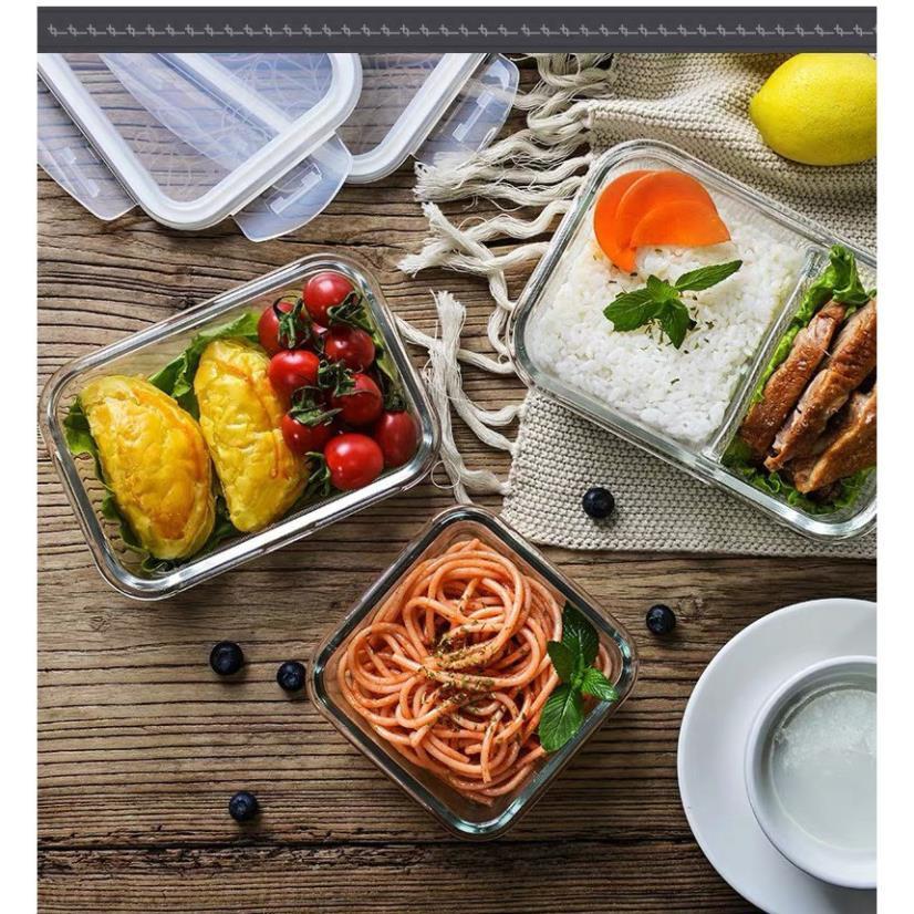 Hộp đựng cơm thủy tinh giữ nhiệt văn phòng 2 ngăn cao cấp an toàn 1000ml dùng được cho lò vi sóng