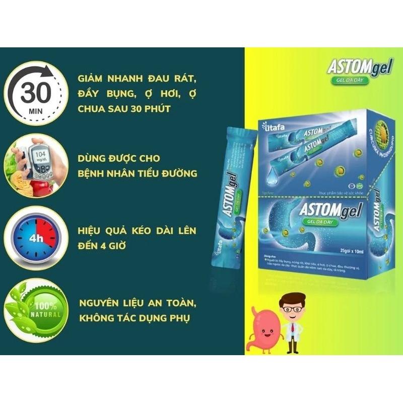 Gel Dạ Dày ASTOMGel - Hộp 25 gói - Hỗ trợ giảm acid dịch vị, bảo vệ niêm mạc dạ dày, tá tràng, giảm đau, nóng, đầy bụng.