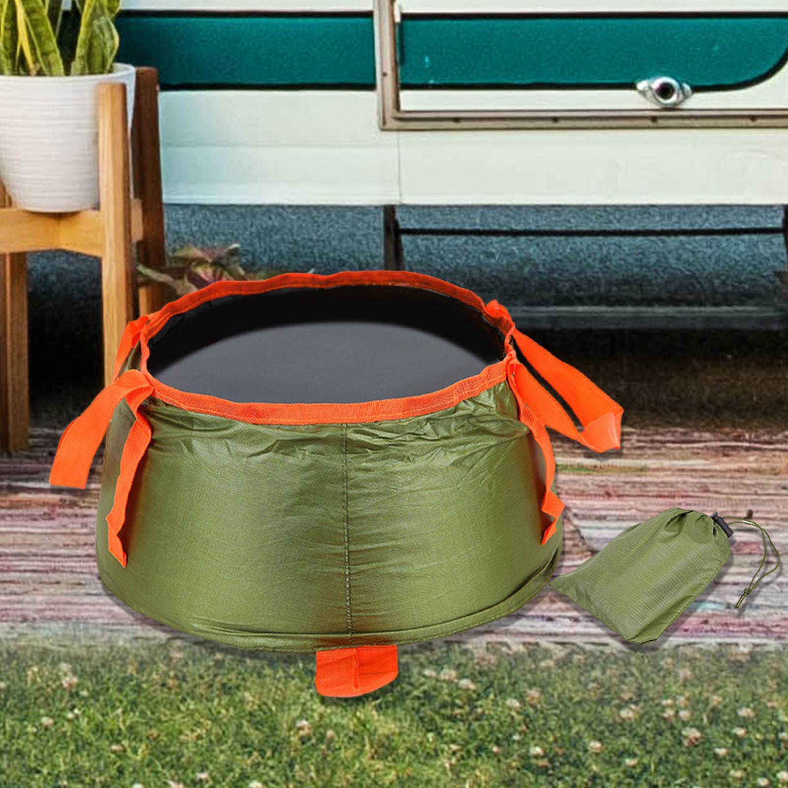 Collapsible Bucket Foldable for Camping with Bag Wash Basin Green
