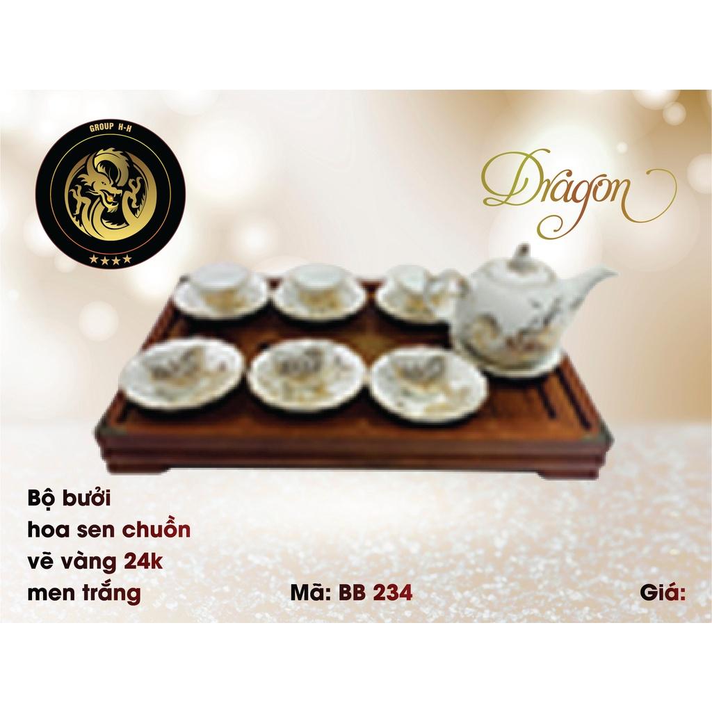 Bộ ấm chén vẽ vàng 24k men trắng BB 234