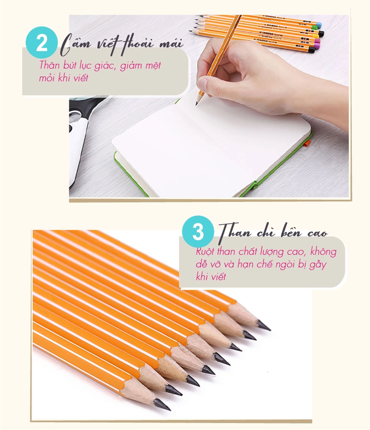 Combo bút chì gỗ STABILO 2B thân sọc trắng
