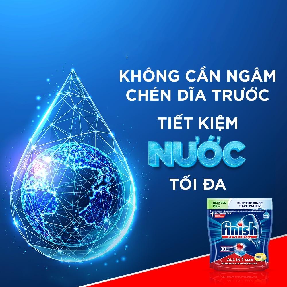 Viên rửa chén bát hương chanh Finish Powerball All In 1 Max Lemon Sparkle 30 viên/túi