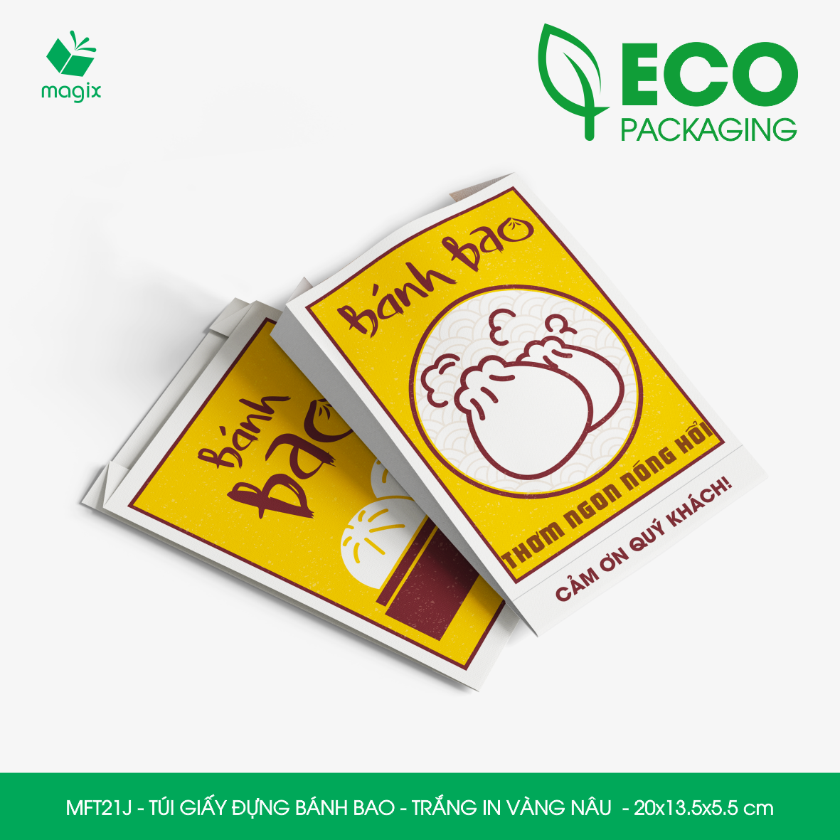 MFT21J - 20x13.5x5.5 cm - 1000 Túi giấy MG đựng bánh bao túi đựng thực phẩm