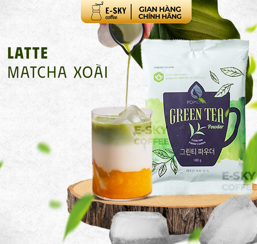 Bột Trà Xanh POMONA Green Tea Powder Nguyên Liệu Pha Chế Cà Phê Trà Xanh Đá xay Milk Foam Hàn Quốc 800g