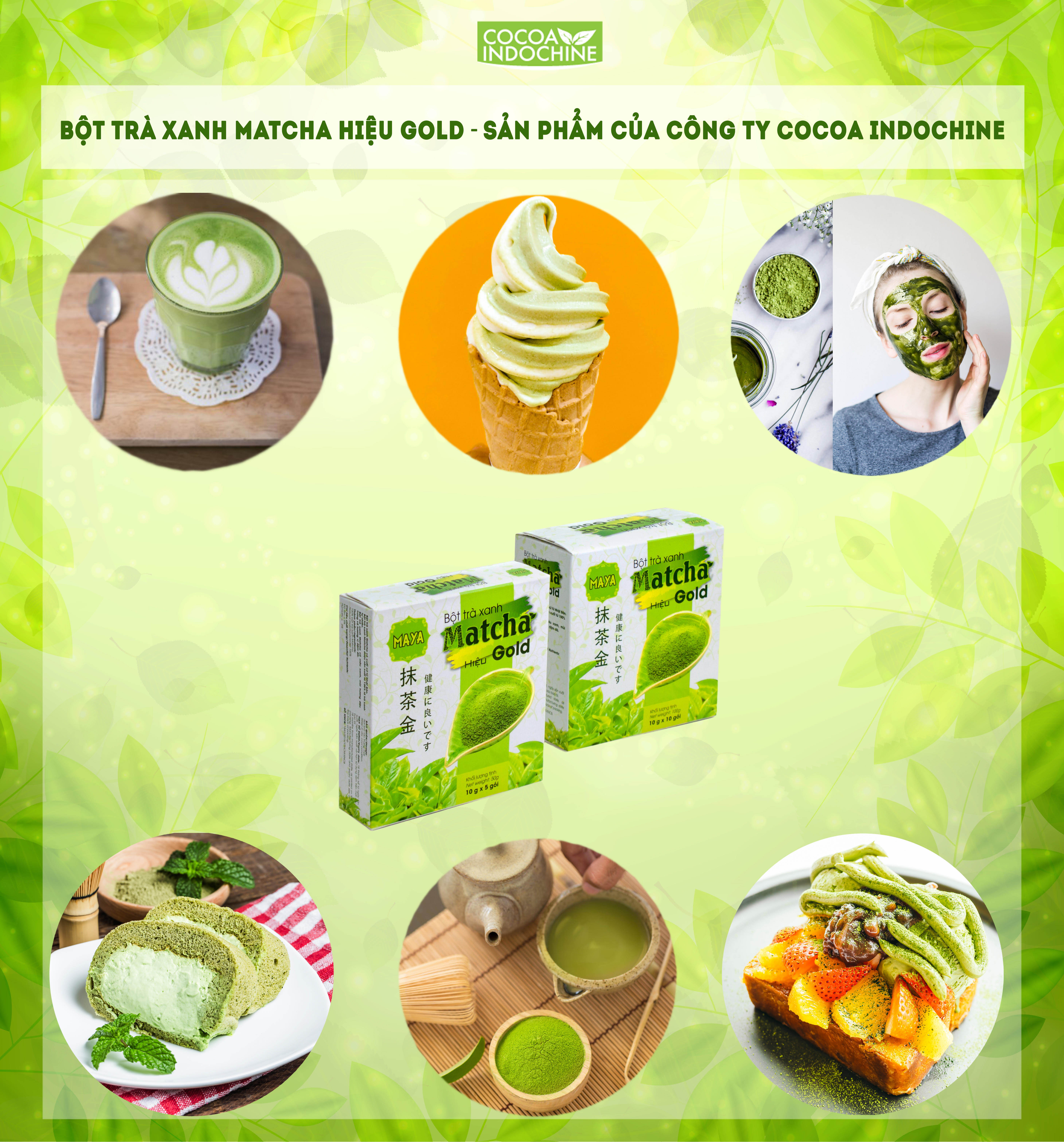 Bột Trà Xanh Matcha Hiệu Gold Cocoa Indochine (Hộp 5 Gói x 10g)