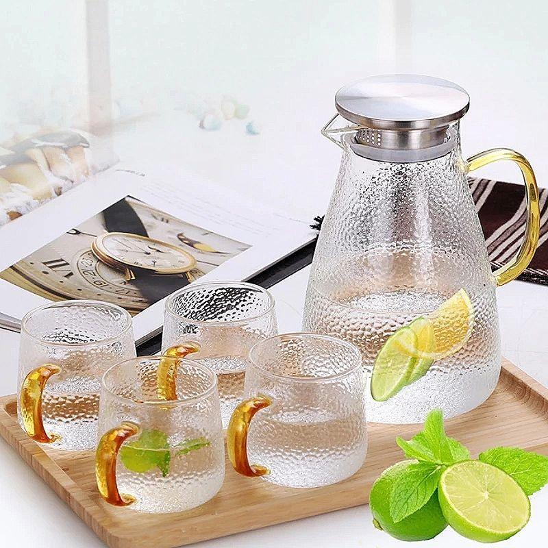 Bình Ấm Thủy Tinh Cao Cấp 1,5 Lít - 1,8 Lít Đun Nước Chịu Nhiệt Quai Vàng