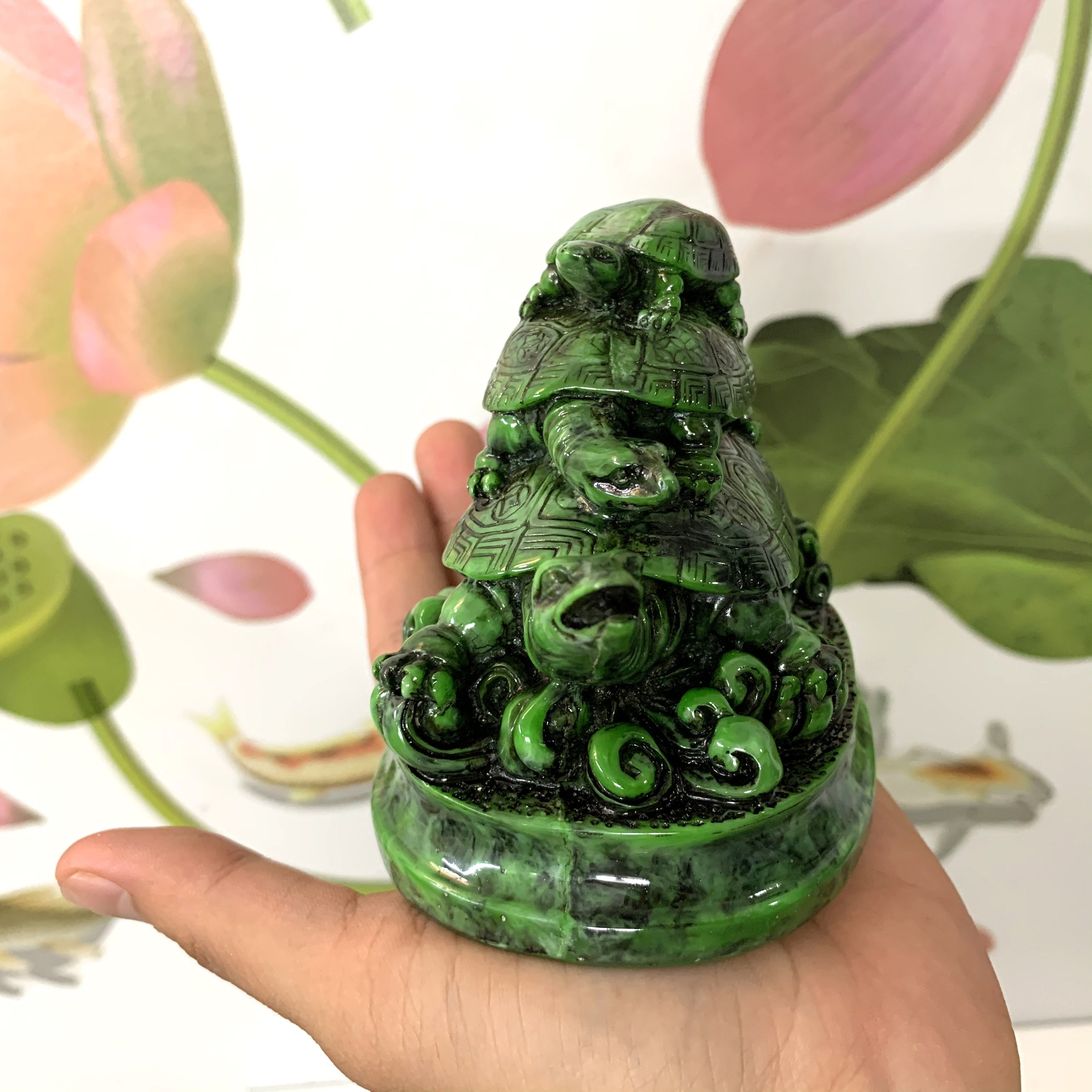 Tượng rùa trang trí phong thủy có chân đế - Chiều cao 10cm - Màu xanh lục bích