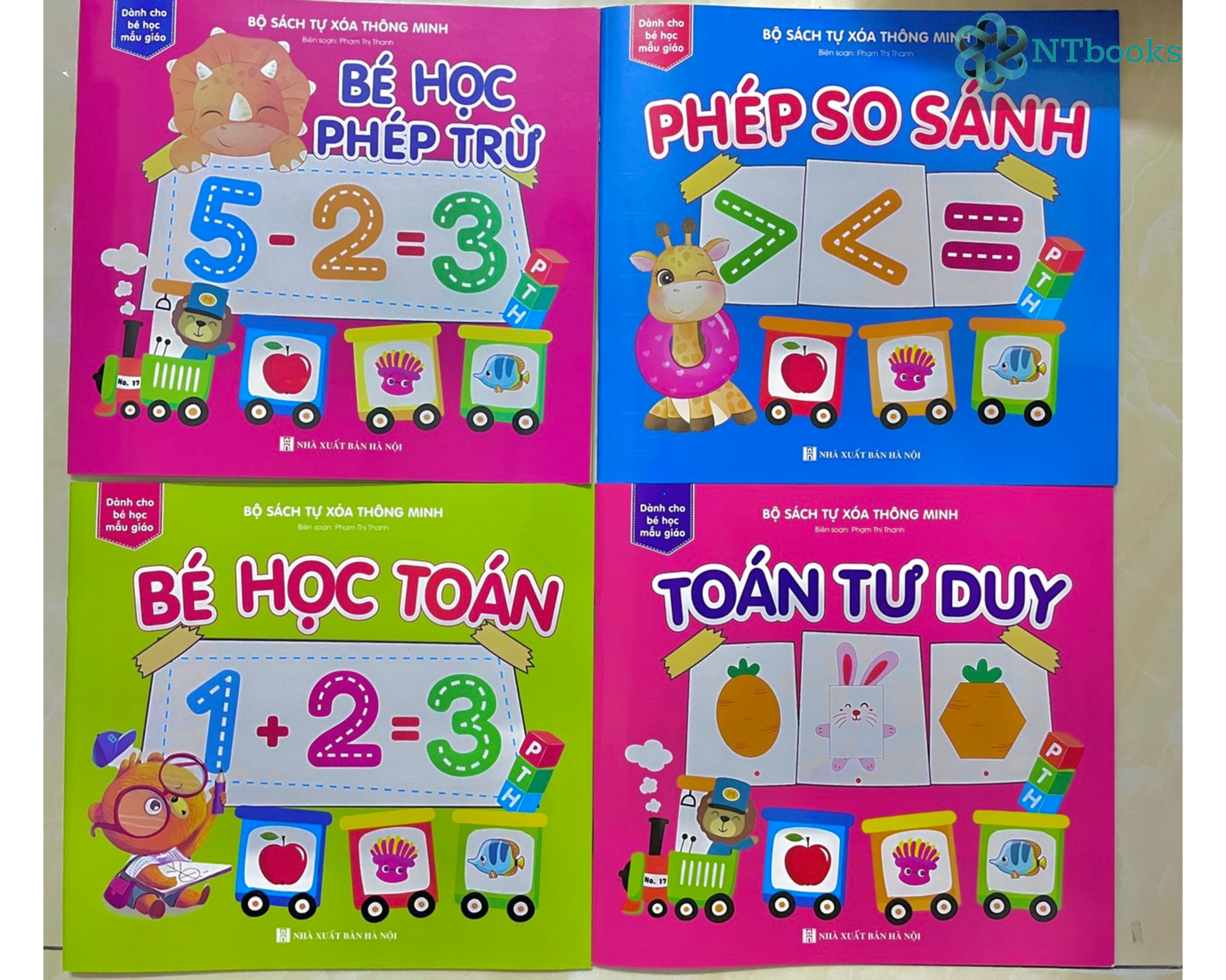 Combo 8 cuốn Sách tự xóa: Chữ cái - Toán - Chữ số - Hình khối & Màu sắc - Bé học phép trừ - Phép so sánh - Bé học toán - Toán tư duy (tặng kèm bút) - NTbooks