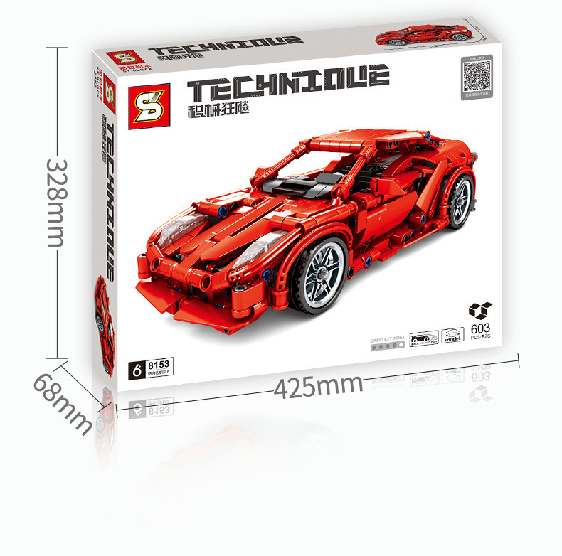 Đồ Chơi Lắp Ghép Xếp Hình Kéo Cót Siêu Xe Ferrari Màu Đỏ - SY BLOCK SY8153 - 603 chi tiết
