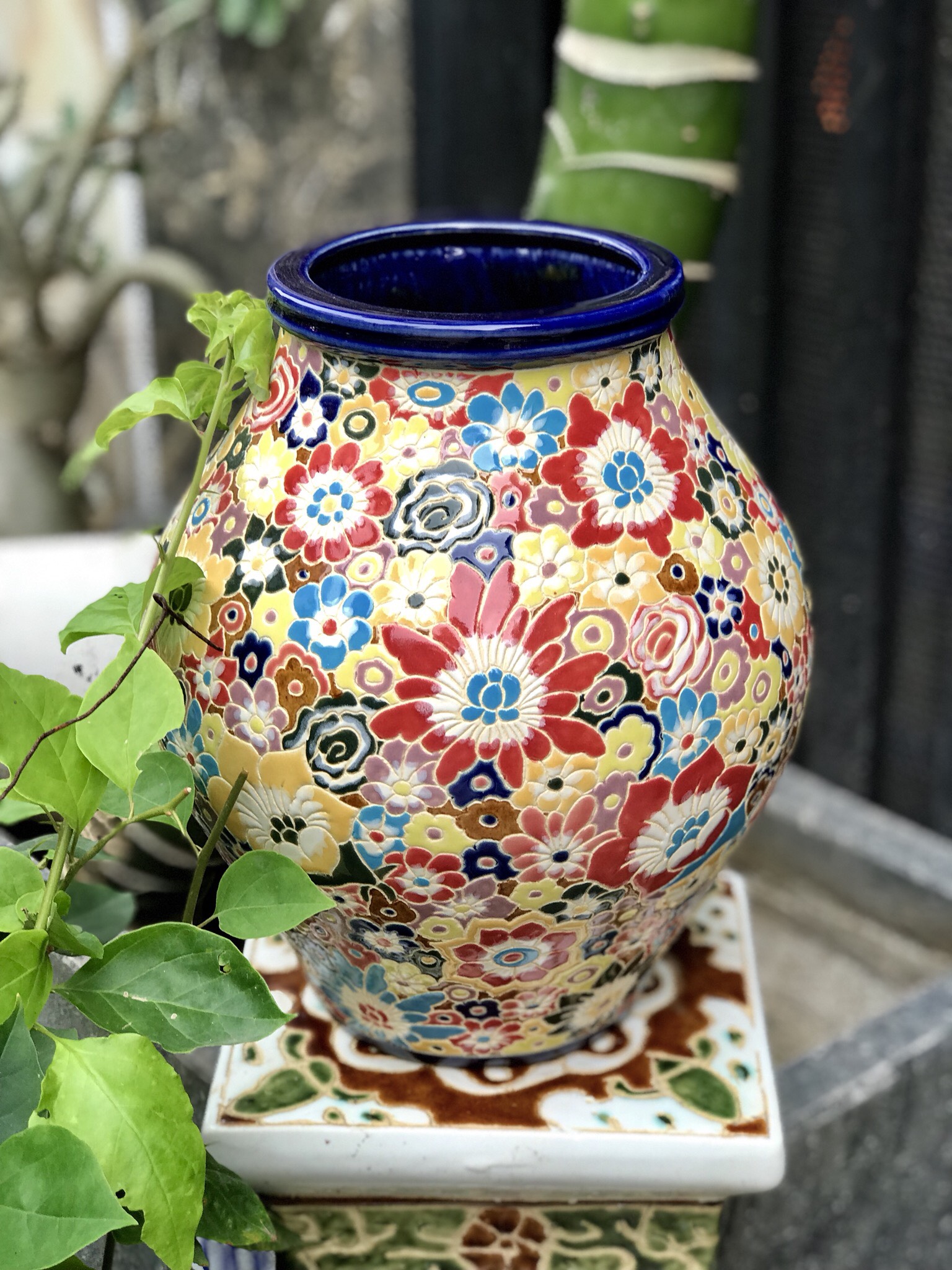 BÌNH HOA BỤNG TRÒN BÁCH HOA GỐM SỨ NAM BỘ