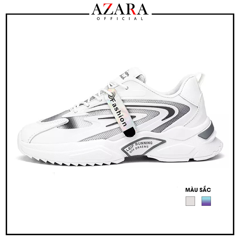 Giày Thể Thao Nam AZARA- Sneaker Màu Viền Xám - Viền Xanh Tím, Giày Thể Thao Chạy Bộ, Đế Chống Sốc, Đàn Hồi Tốt - G5391