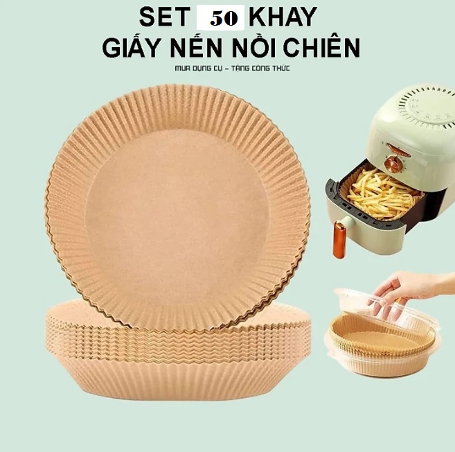 Combo 50 giấy thâm dầu cho nồi chiên không dầu có hộp nhựa