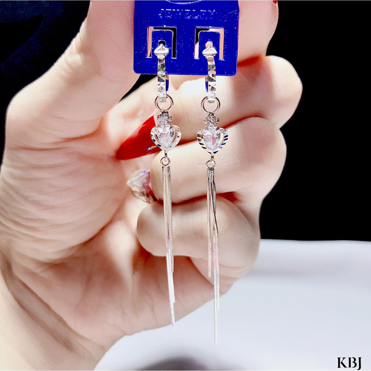 Bông tai nữ bạc Ý 2 tua dài MS135
