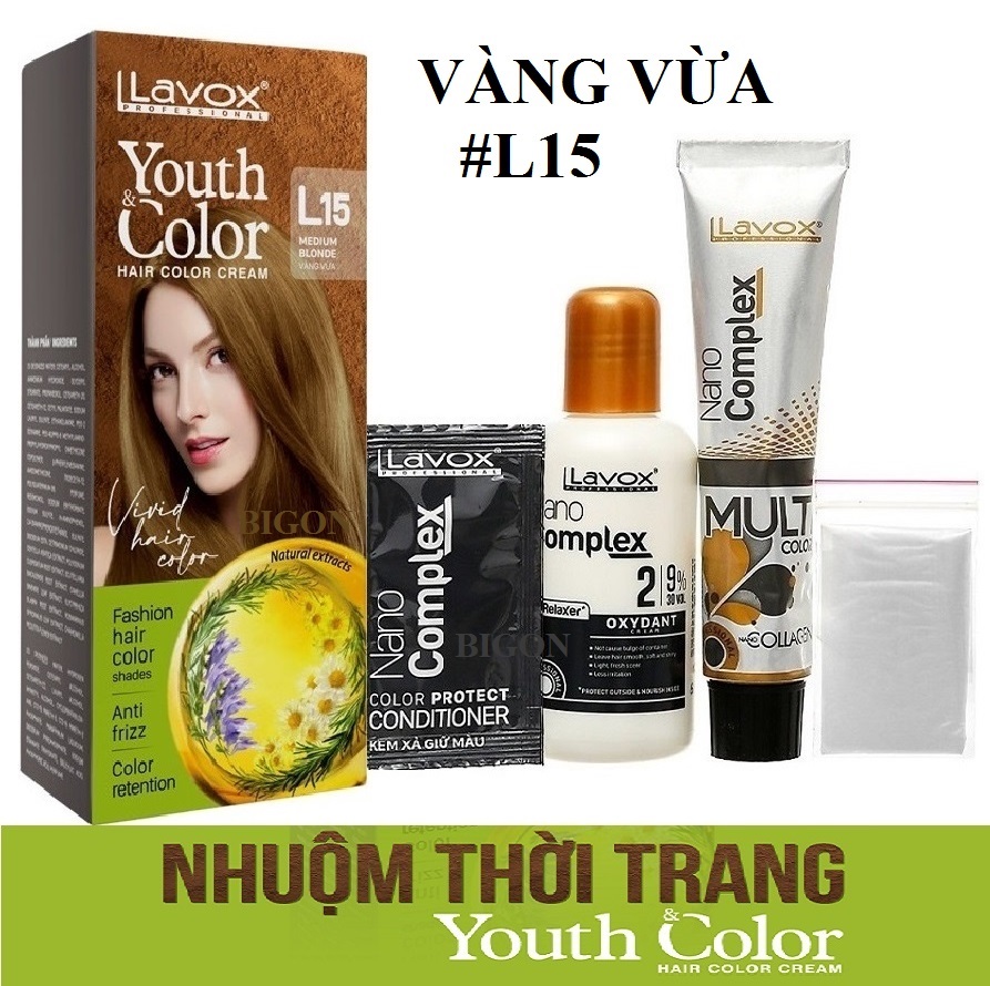 (Vàng Vừa) Kem Nhuộm Tóc Màu Thời Trang Lavox Youth&amp;Color L15 - Medium Blonde