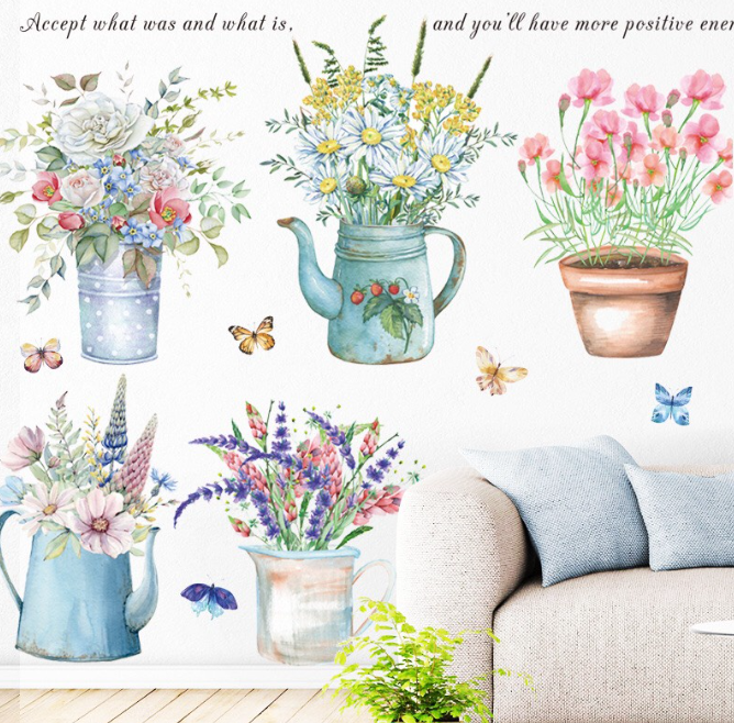 Decal trang trí tường - Những bình hoa cảnh cực xinh