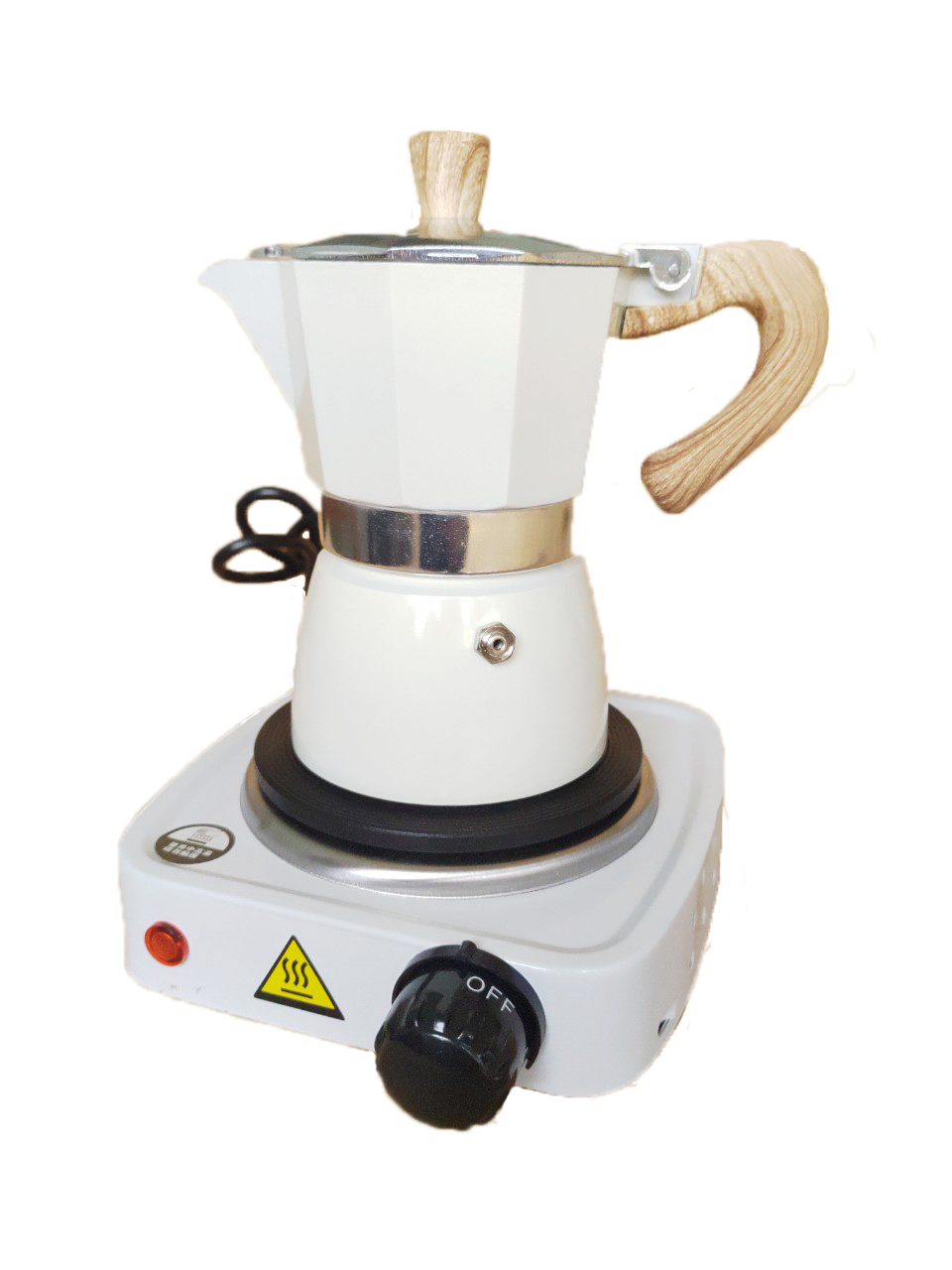 Bộ bếp điện mini và bình pha cà phê espresso Ý màu trắng sữa