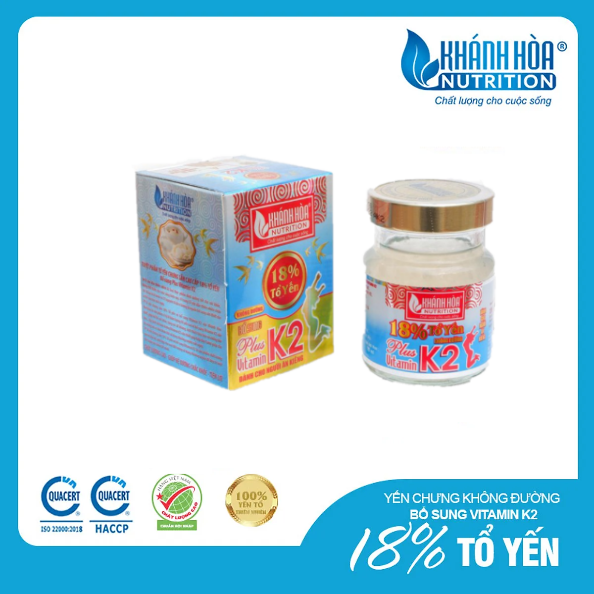 Tổ Yến 18% Không Đường Bổ Sung Vitamin K2 Dành Cho Người Ăn Kiêng Khánh Hòa Nutrition – Lọ 70ml