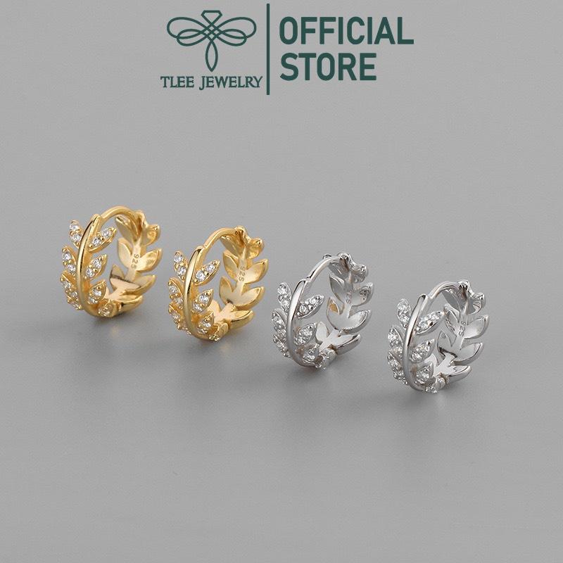 Khuyên tai bạc nữ Tlee, Bông tai lá tròn đính đá cao cấp- TleeJewelry