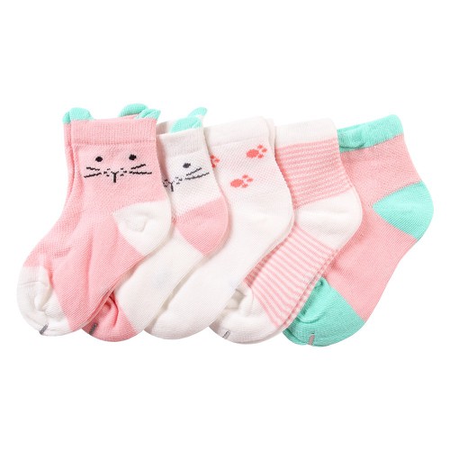 Set 5 đôi tất lưới cao cổ với họa tiết chú mèo rất xinh cho bé từ 0-3 tuổi