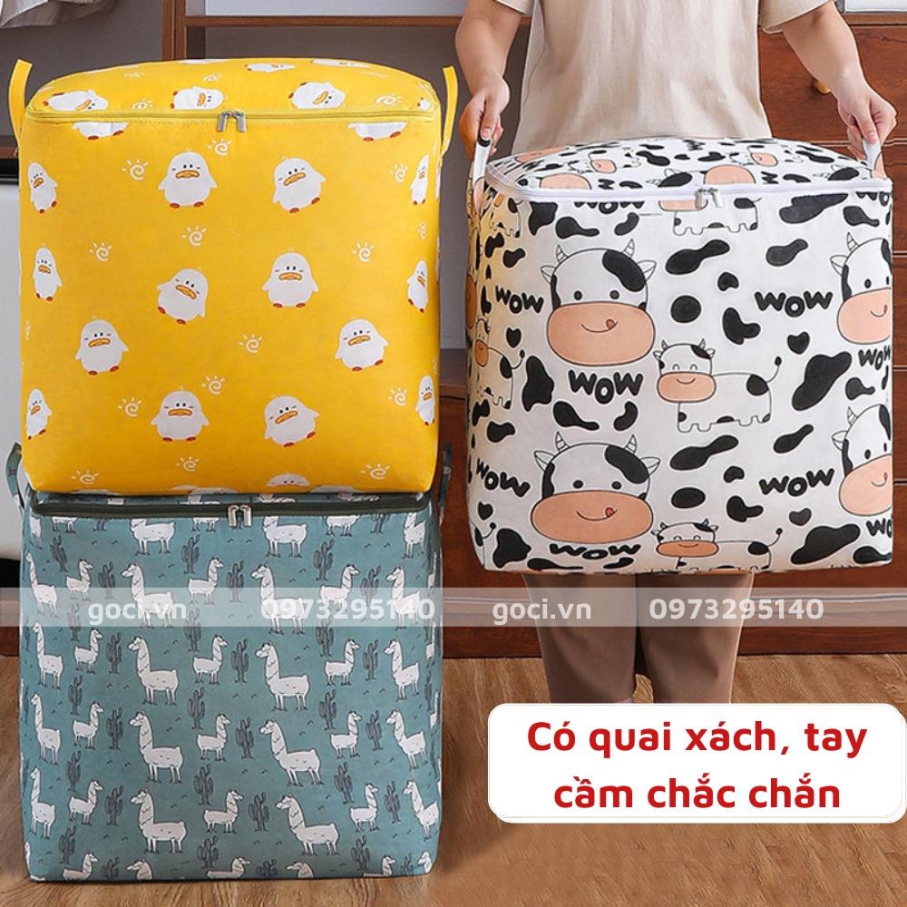 Túi đựng chăn màn quần áo 100L đa năng vải canvas túi có nắp khoá miệng chống thấm nước và côn trùng cất trữ đồ tiện lợi