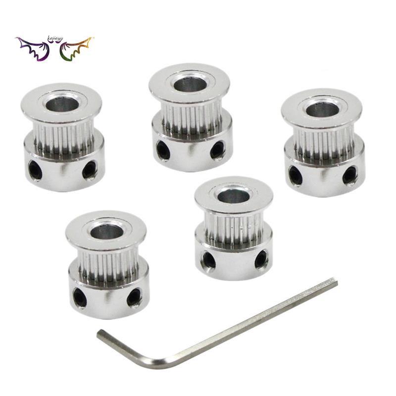 Set 5 Bánh Xe Ròng Rọc Gt2 16 Răng 5mm Bằng Nhôm Kèm 1 Chìa Khóa Lục Giác 6mm