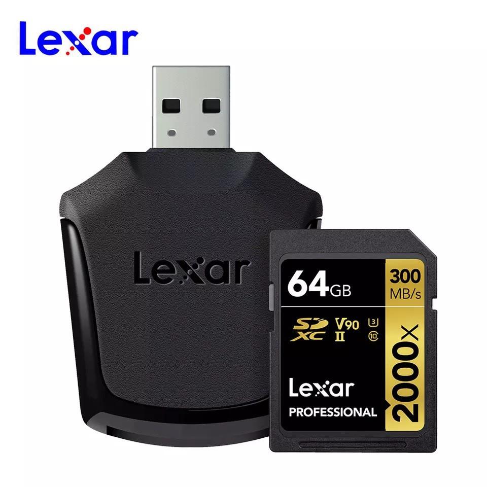 Thẻ Nhớ SDXC 64GB Pro 2000x 300mb/S Lexar, kèm đầu đọc Tốc độ cao  - Hàng Chính Hãng