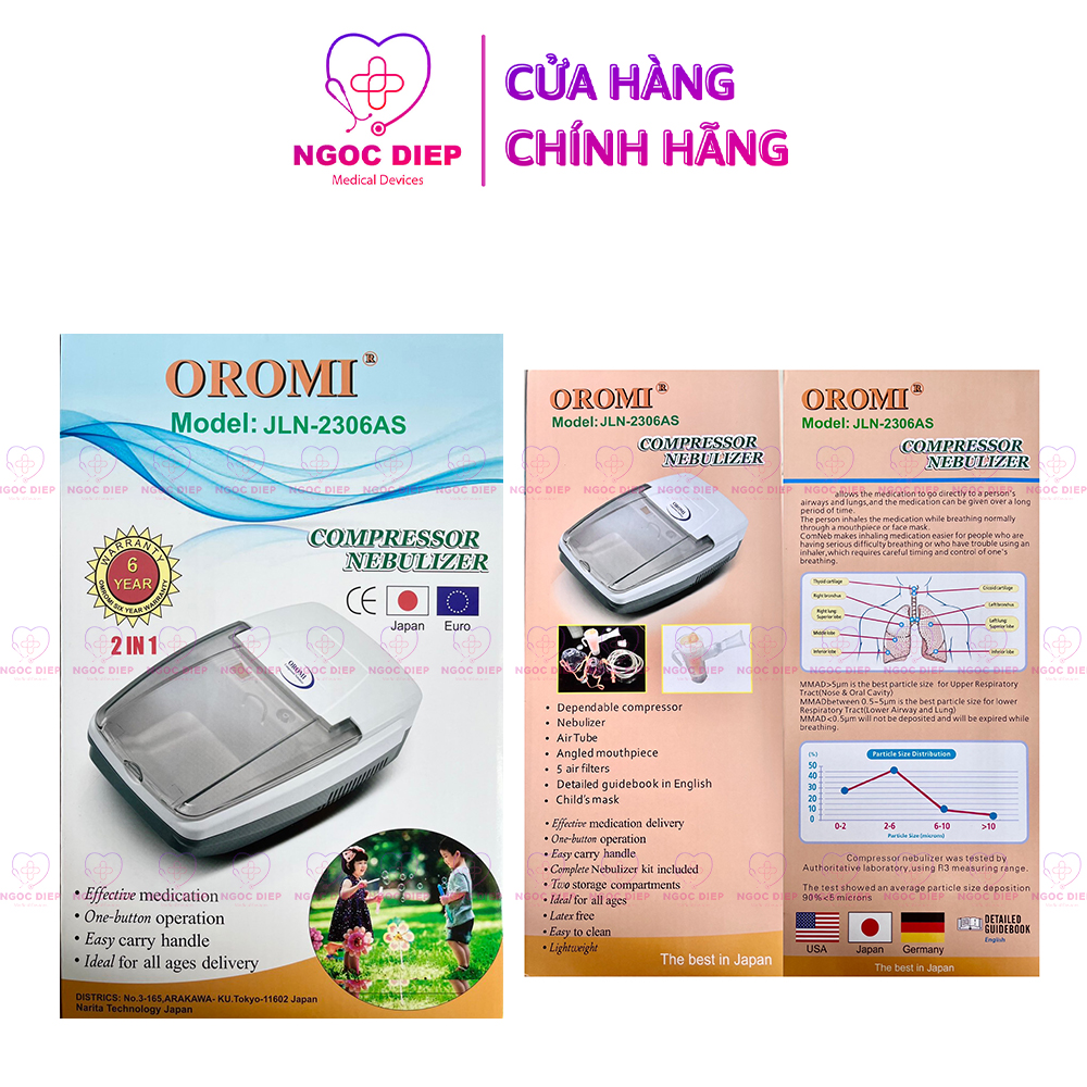 Máy xông khí dung và hút mũi 2 trong 1 OROMI JLN-2306AS - Máy xông mũi họng cho người lớn, trẻ em - Bảo hành 6 năm