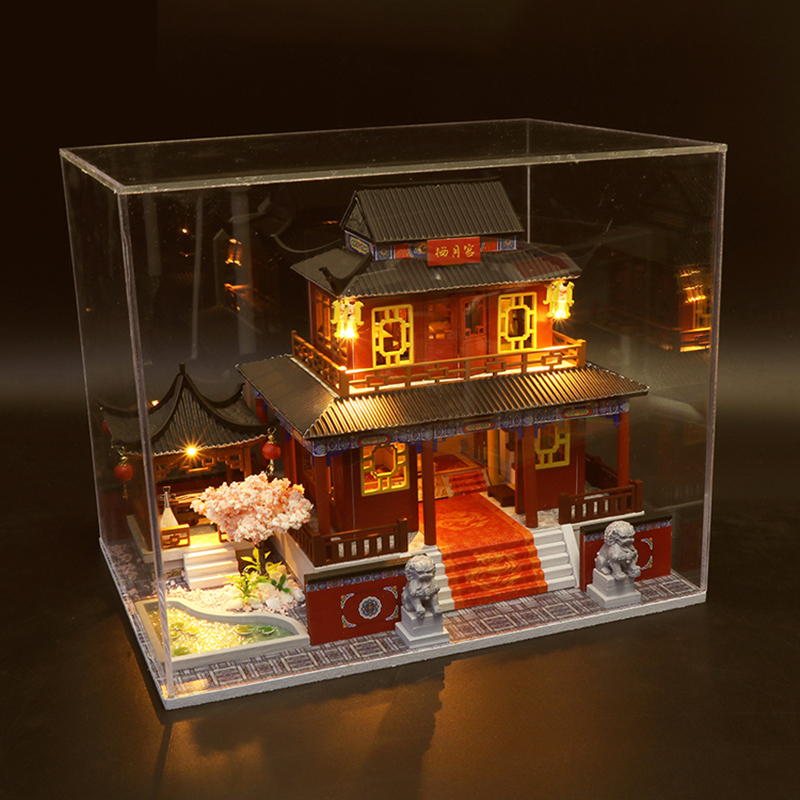 Mô hình nhà DIY Doll House Biệt phủ cổ Trung Quốc Kèm Đèn LED và Mica chống bụi