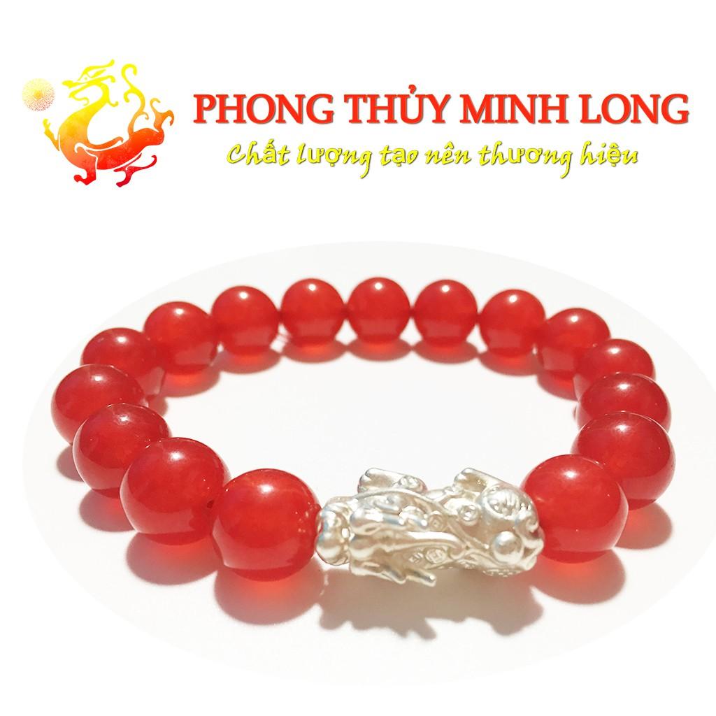 Vòng tay đá Mã Não Đỏ chất lượng 3A mix tỳ hưu bằng bạc